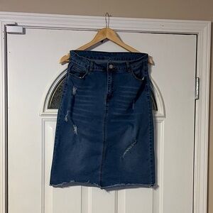 SHEIN Distressed Blue Denim Pencil Skirt
